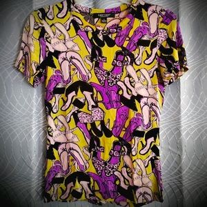 KAREN KANE Snazzy "Shoe Lover" Mesh semi sheer Top Small